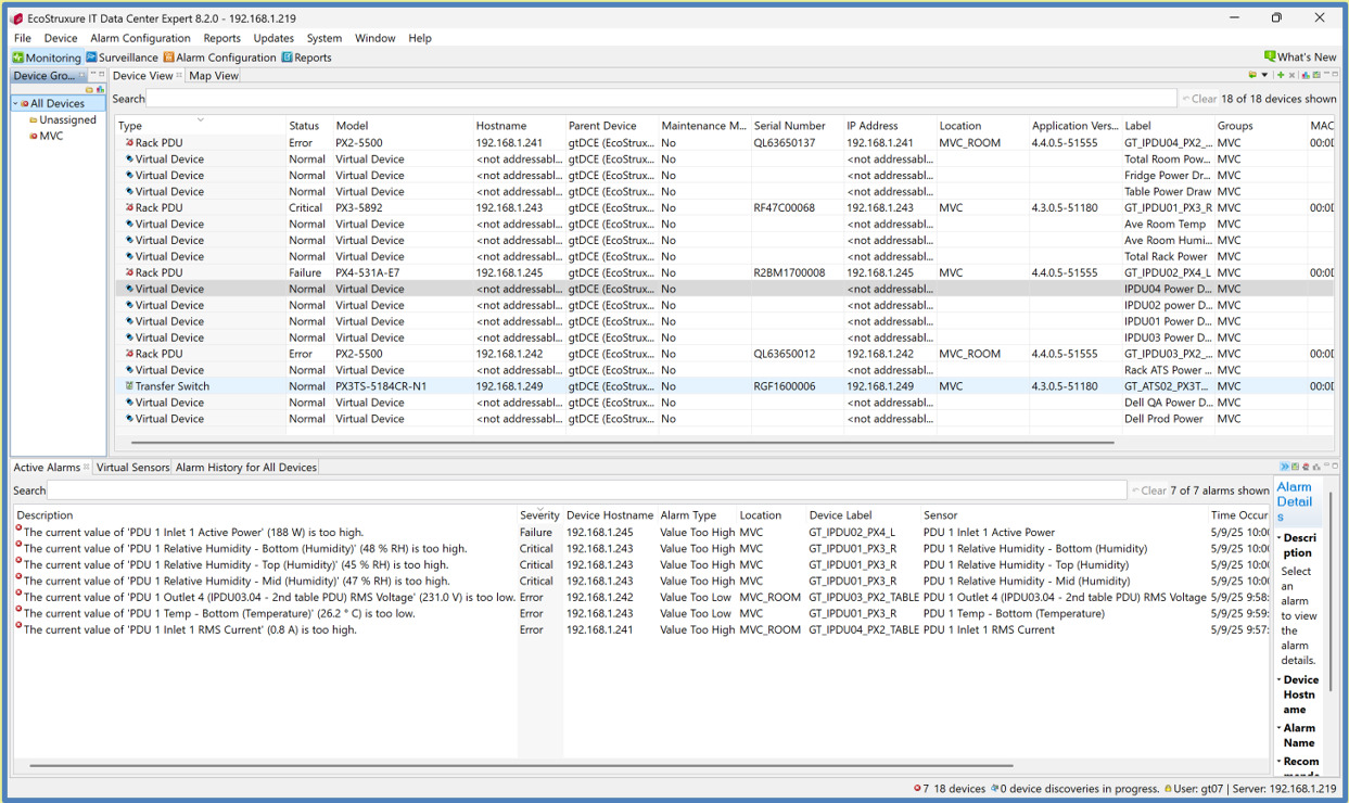 StruxureWare Data Center Expert dashboard